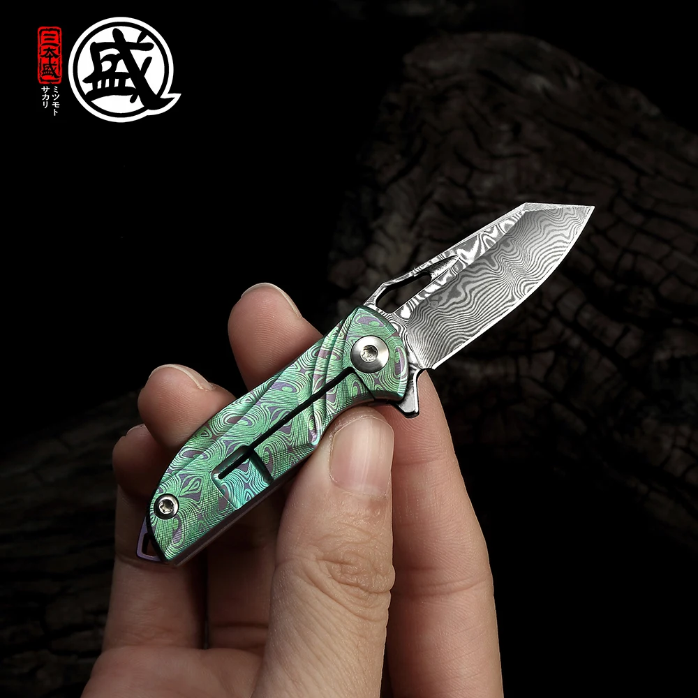 Японский складной нож MITSUMOTO SAKARI из дамасской стали многофункциональный мини для