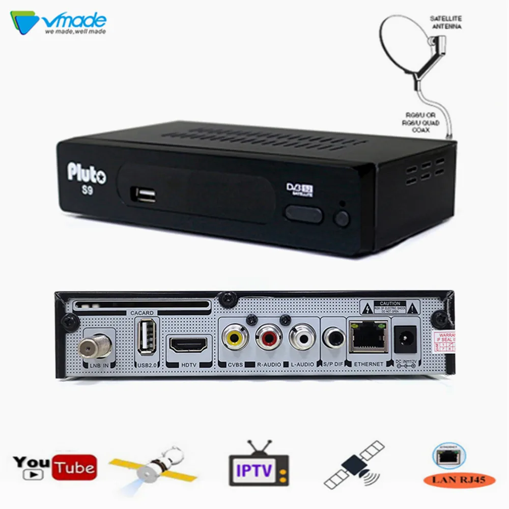 Vmade S2 Pluto S9 HD цифровой спутниковый ресивер DVB-S2 ТВ-тюнер рецептор MPEG-2/4 H.264 Поддержка Youtube Bisskey IP tv Cccam