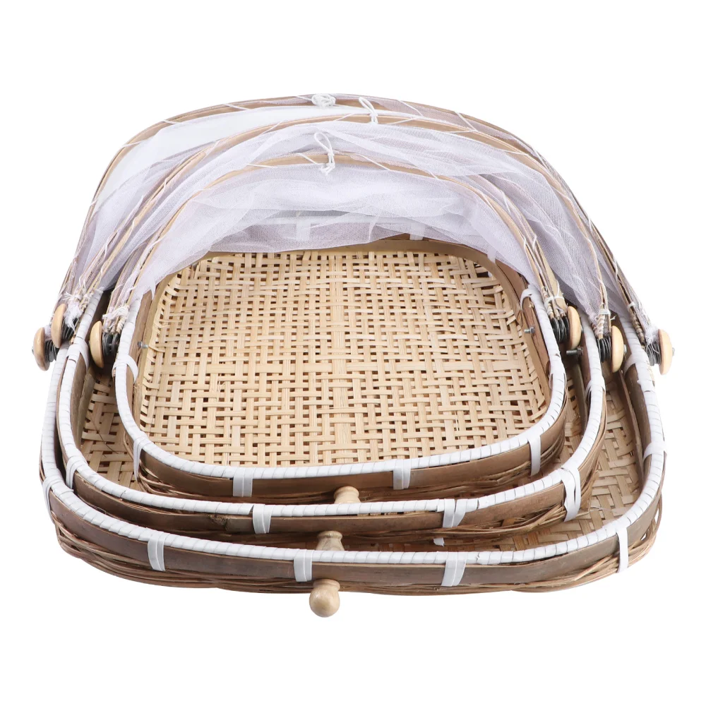 

3PCS Home Steamed Bun Basket Dustpan Multi-purpose Woven Basket Bamboo Sieve