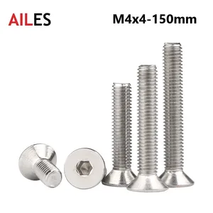 M4 Countersunk Hexagon Socket Bolts 4mm x 5 6 7 8 910 12 14 75 80 85 90 95 100 150mm 304 Stianless Steel Flat Head Allen Screws