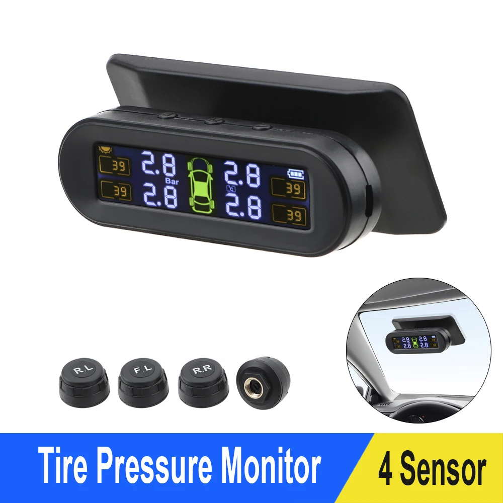 

Solar TPMS Car Tire Pressure Monitoring System With 4 External Sensors Easy To use Tyre Temperature Warning Fuel Save LCD