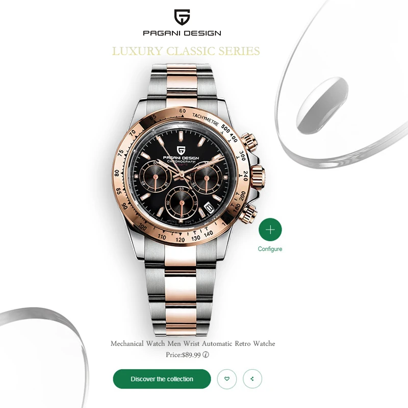 Часы PAGANI Design Мужские наручные Модные Роскошные Кварцевые водонепроницаемые из