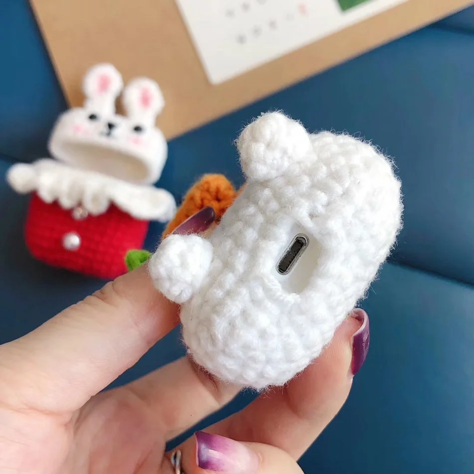 3D Cute Earphone Case for Airpods Case Cartoon Knitted plush Cover for Apple Airpods 2 Case Bear Teddy Dog Rabbit Earpods Case