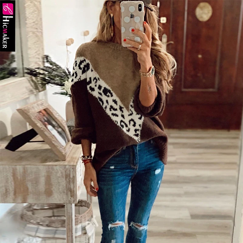 Женский вязаный пуловер большого размера свитер с рисунком животных круглый