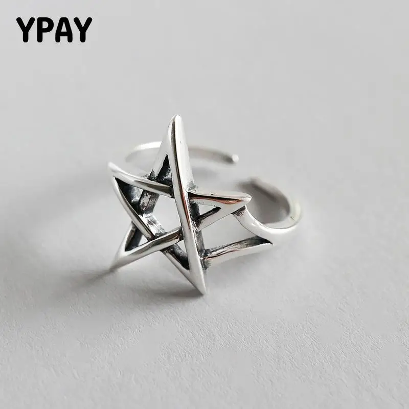 

Женское регулируемое кольцо YPAY, винтажное Открытое кольцо из стерлингового серебра 925 пробы с завышенной полой звездой, YMR580