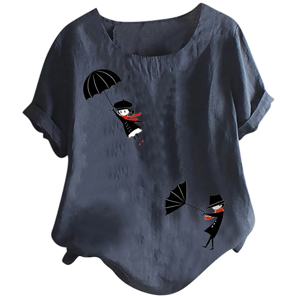 

Home&Nest New Women O-Neck Short Sleeve T-Shirts Top Floral Print Cotton Linen Fashion Vintage Top Casual Women T-Shirts Summer