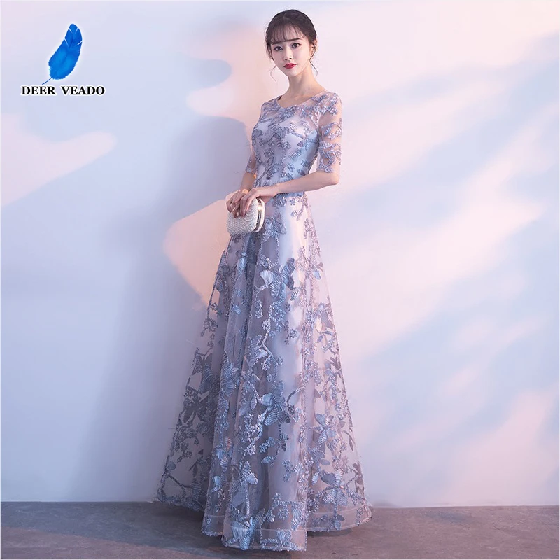 DEERVEADO Robe De Soiree элегантное вечернее платье с коротким рукавом длинное торжественное платье вечернее платье сексуальное с открытой спиной платье для выпускного вечера M253