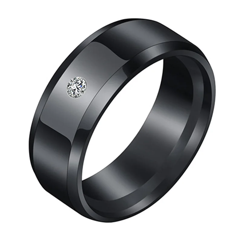 black 8mm crystal ELSEMODE мужское черное титановое кольцо из нержавеющей стали прямые парные кольца для влюбленных для женщин - Цвет основного камня: black 8mm crystal