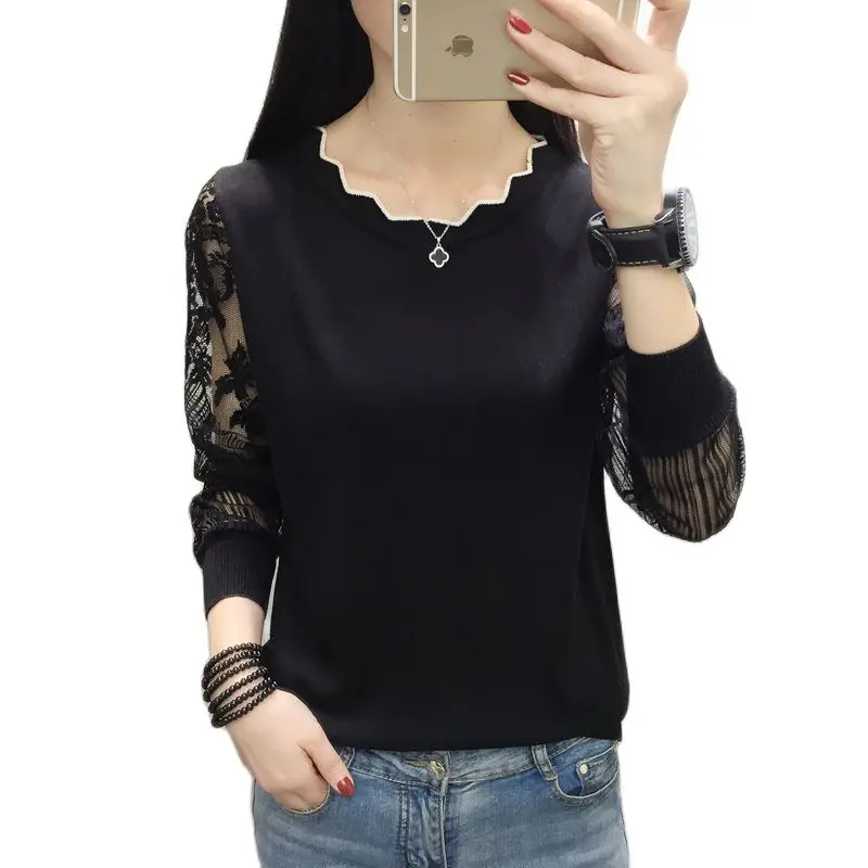Новинка 2022 кружевной свитер OHCLOTHING Женская Нижняя блузка с длинным рукавом