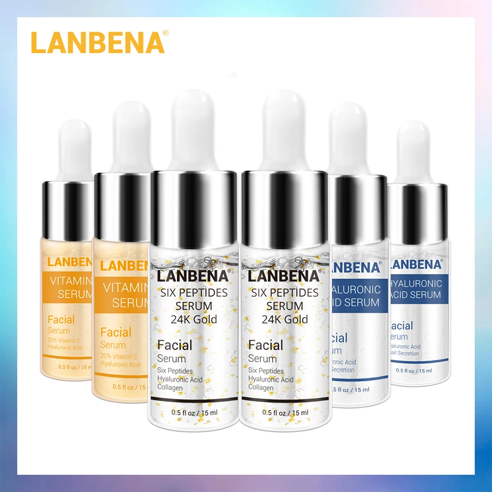 LANBENA 24K Gold Six сыворотка с пептидами Витамин С+ Гиалуроновая кислота антивозрастной крем для лица увлажняющий отбеливающий Уход за Кожей акне 6 шт