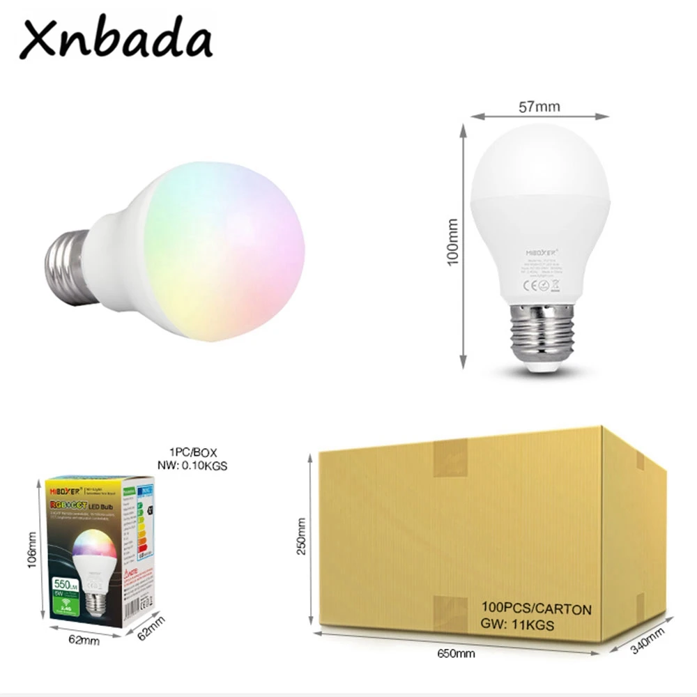 Miboxer 2 4G FUT014 E27 6 Вт RGB + CCT светодиодный светильник лампа AC100 ~ 240V 50/60Hz Применение