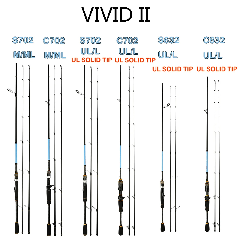 

JOHNCOO VIVID II 1.92m 2.1m AJING Ultralight Fast Spinning Rod UL/L M/ML 2 Section Trout Rod Carbon Baitcasting Fishing Rod