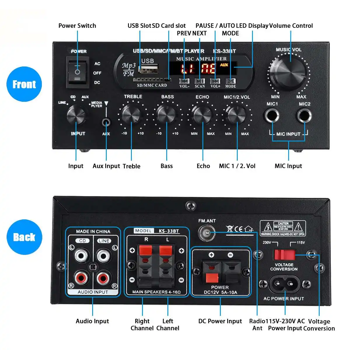 Главная усилители Bluetooth 1000W Аудио Бас аудио 110V 220V Мощность цифровой усилитель Hi-Fi