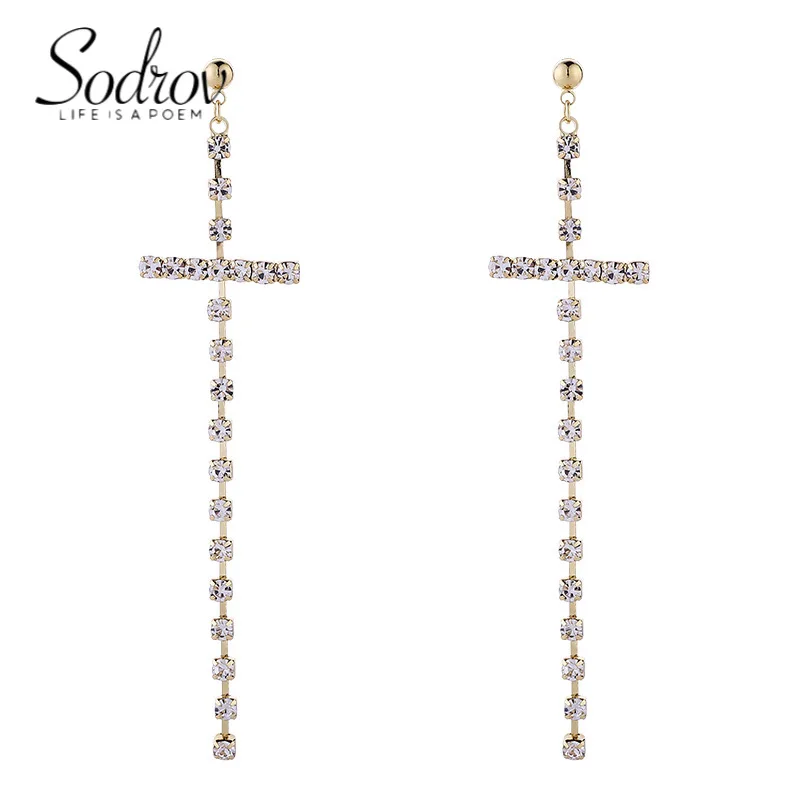 

2021 Trend Jewelry Korean Fashion Summer Fall Cross Earrings for Women Long Stud Clip on Earrings Without Ear Hole Gift Jewelry