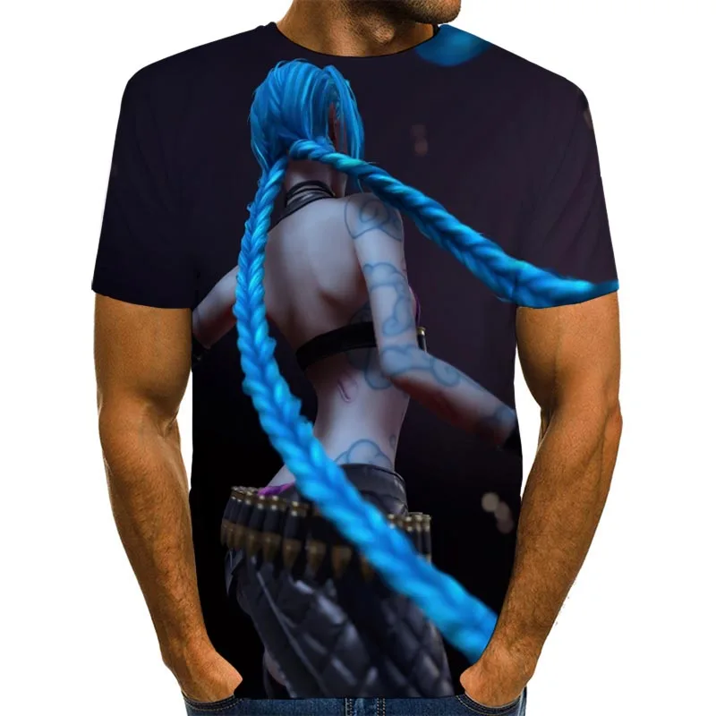 

Men Graphic T Shirts Round Neck 3D Print Summer Short Sleeve Daily Tops League of legends Jinx Tees