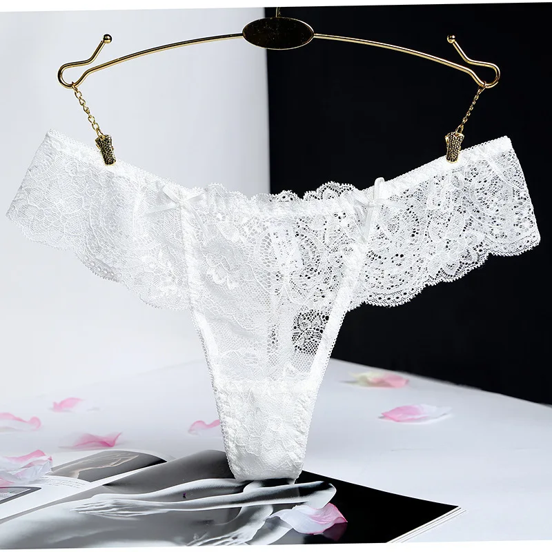 Роскошное женское нижнее белье, кружевные стринги размера плюс M/L/XL, ультра тонкие женские трусы с оборками, нижнее белье