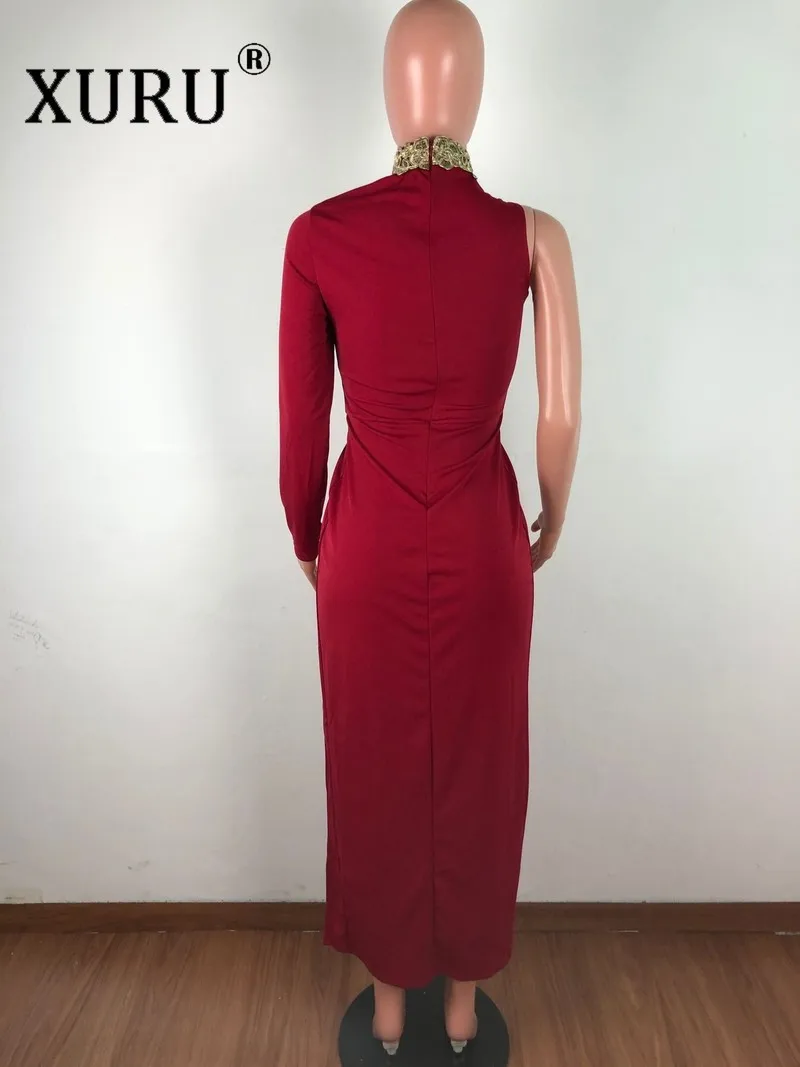 

XURU Europe and The United States Long Dress Slim Slim Sexy Irregular Split Dress Lace Nightclub Dress