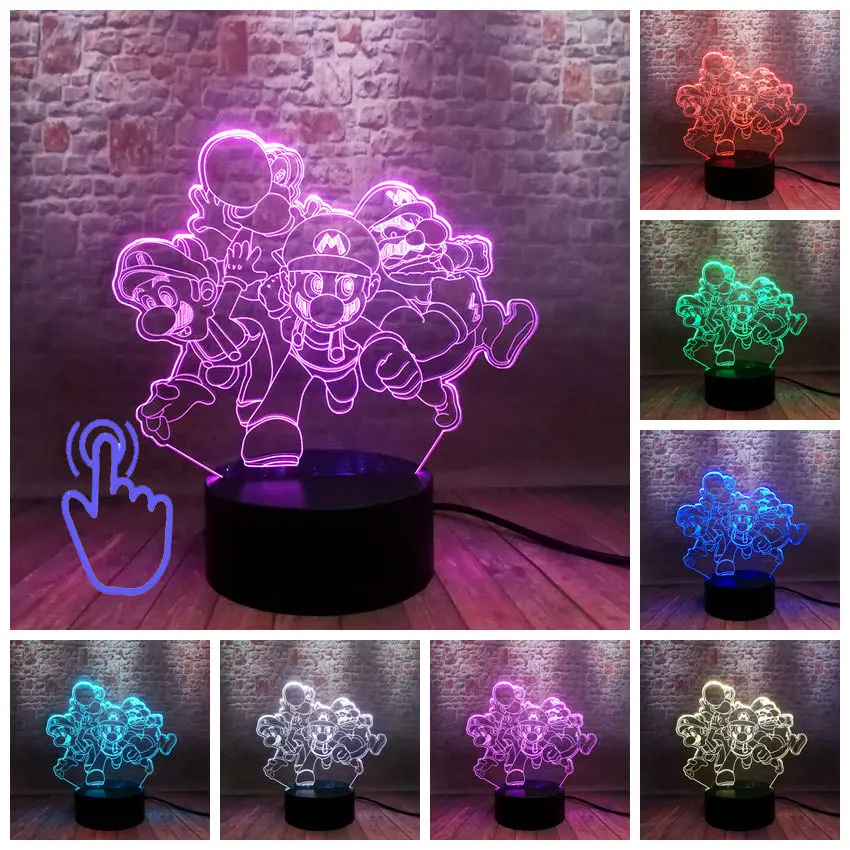 Touch Switch Супер Марио модель 3D Иллюзия светодиодный ночной Светильник Красочные мигающий светильник светится в темноте Super Mario Bross рисунок игрушки для детей - Цвет: Touch Switch