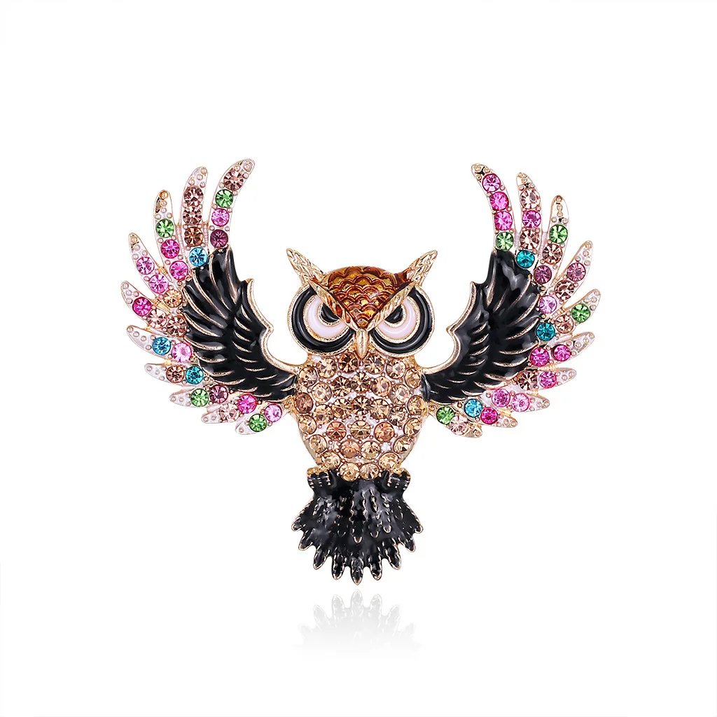 

Colorful Rhinestone Owl Brooches Pin Metal Animal Fashion Suit Lapel Pins Clothing Accessories Christmas Jewelry for Men Women