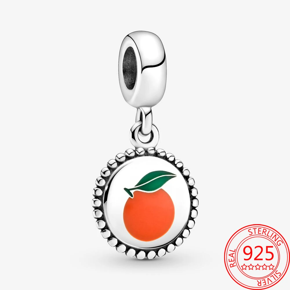 

Великолепный Шарм-подвеска из стерлингового серебра 925 пробы с оранжевым круглым узором подходит для браслета Пандоры, Женская массивная б...