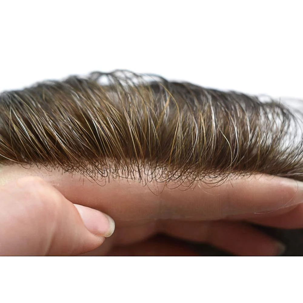 Невидимая линия волос ультра тонкая кожа V-loop мужские s Toupee человеческие волосы