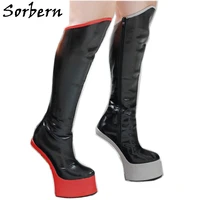 sorbern sexy heelless boots women knee high horse heels shoes customslim fit no heel unisex boots fetish crossdresser boot