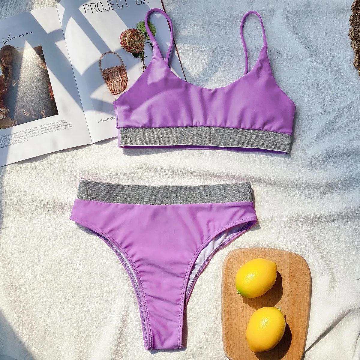 Сексуальное бикини с высокой талией 2021 женский красный лоскутный купальник