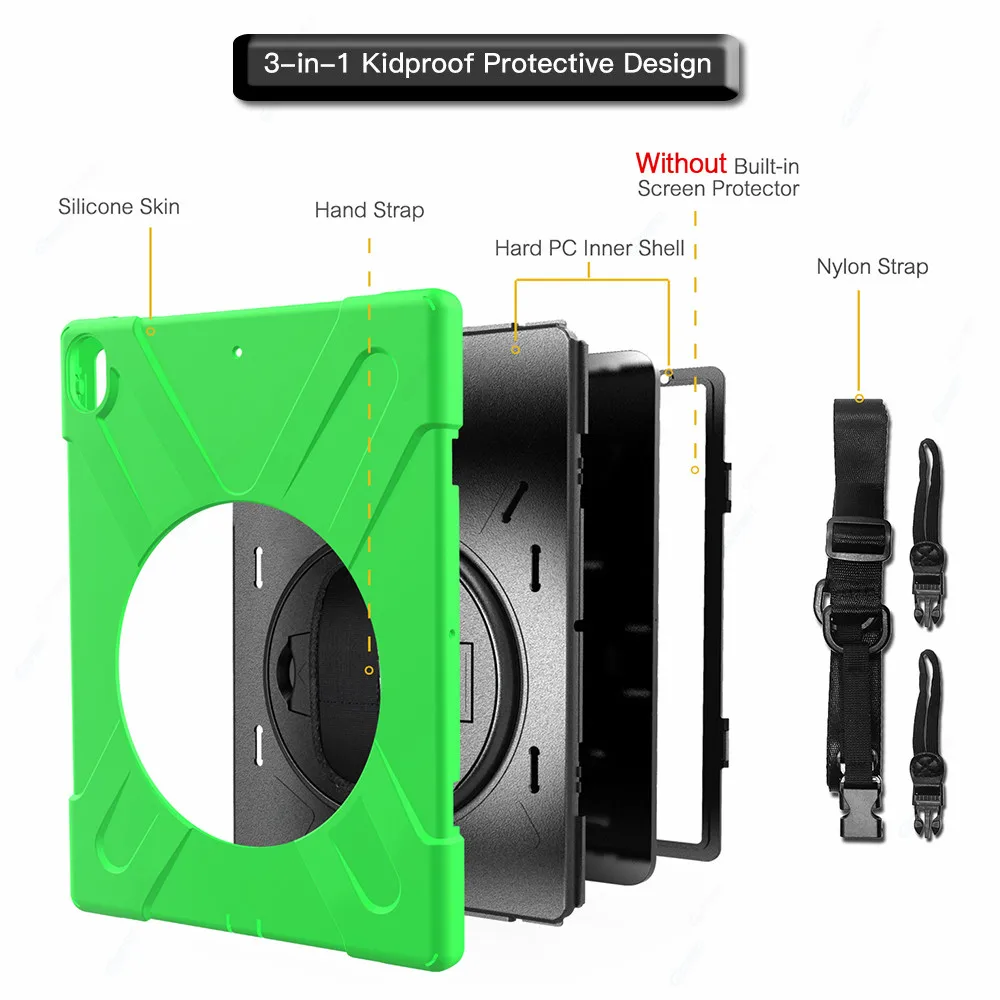 

Heavy Duty Shockproof Case For iPad Pro 12.9 Case 2018 With Built-in Stand Shoulder Strap Case For iPad Pro 12.9 Inch 3rd Gen