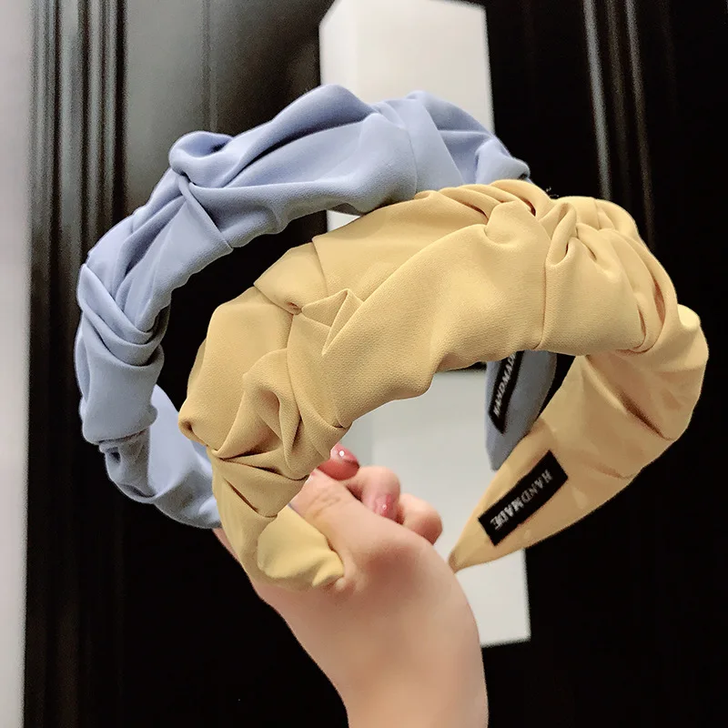 

2021 New Satin Silk Wrinkled Headbands Women Candy Color Hairbands wide-Brim Knotted Hair Hoop Headband Girls Hair Accessories