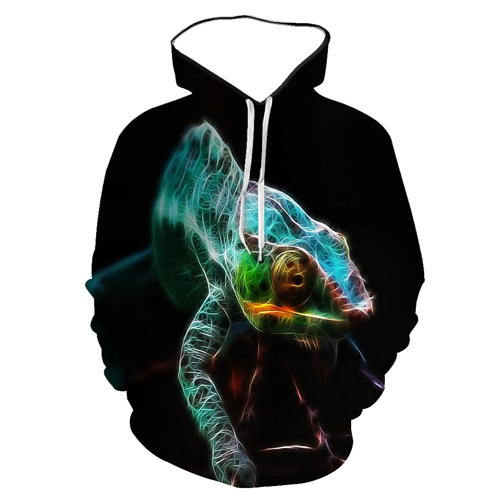 

Толстовка с капюшоном для мужчин и женщин, серия хамелеон, ящерица, 3d-принт, круглый галстук, длинный рукав, спортивная одежда, осень-зима