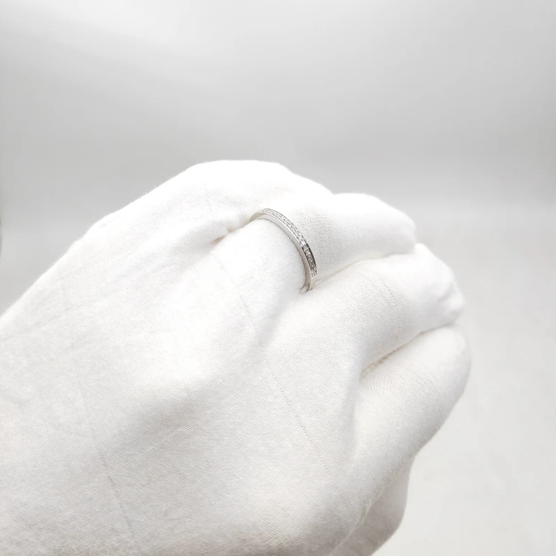 

HELON Solid 10K White Gold 0.14CT 100% Genuine Natural Diamonds Half Eternity Anniversary Wedding Women Trendy Fine Jewelry Ring