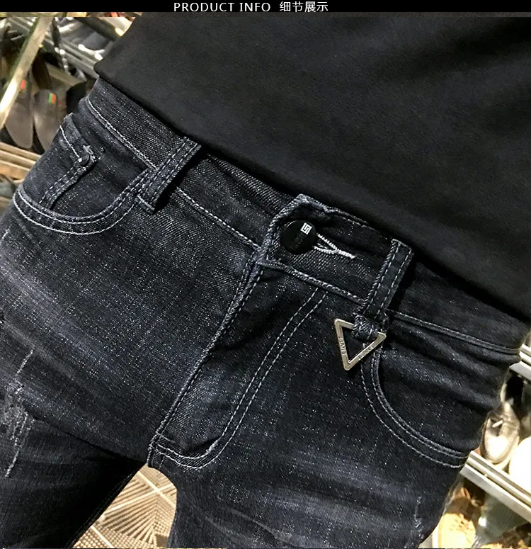 NEW spring autumn skinny strech Casual ripped hole fashion black teenagers hip hop cowboy denim leg jeans men pencil pants