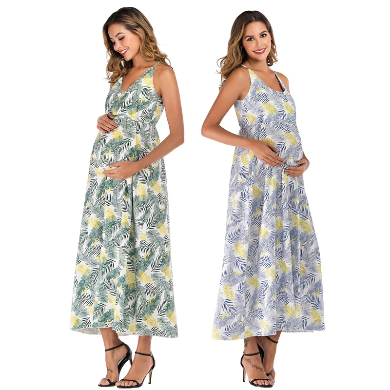 

New summer women's maple leaf suspender dress with waist and sleeveless dress for pregnant women