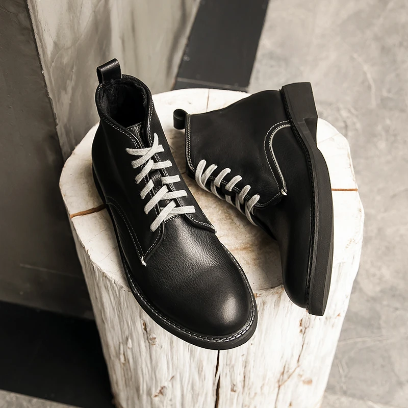 

Autumn and winter retro Chelsea boots Korean style pointed Martin mid-tube men's tooling boots first layer cowhide men's boots