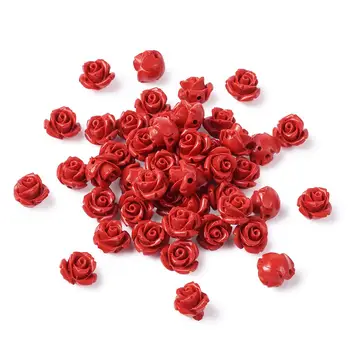 50Pcs Red Rose ลูกปัดหลวมลูกปัดสำหรับเครื่องประดับทำสร้อยคอสร้อยข้อมือ Lucky ปลาดอกไม้ช้าง Charms ลูกปัด
