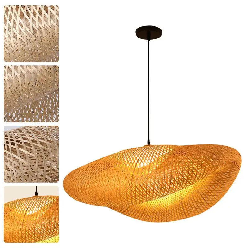 

1PC Bamboo Weaving Droplight Chinese Zen Tea Room Lamp Light Source Bamboo Chandelier, Teahouse Lamp Asia Restaurant Hotpot Lamp