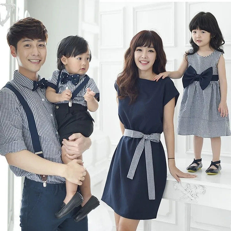 Рубашка платье для родителей и ребенка летнее в британском стиле костюм рубашка