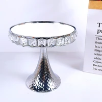 new square crystal electroplating silver wedding crystal cake stand party acrylic mirror tray dessert decoration metal cupcake