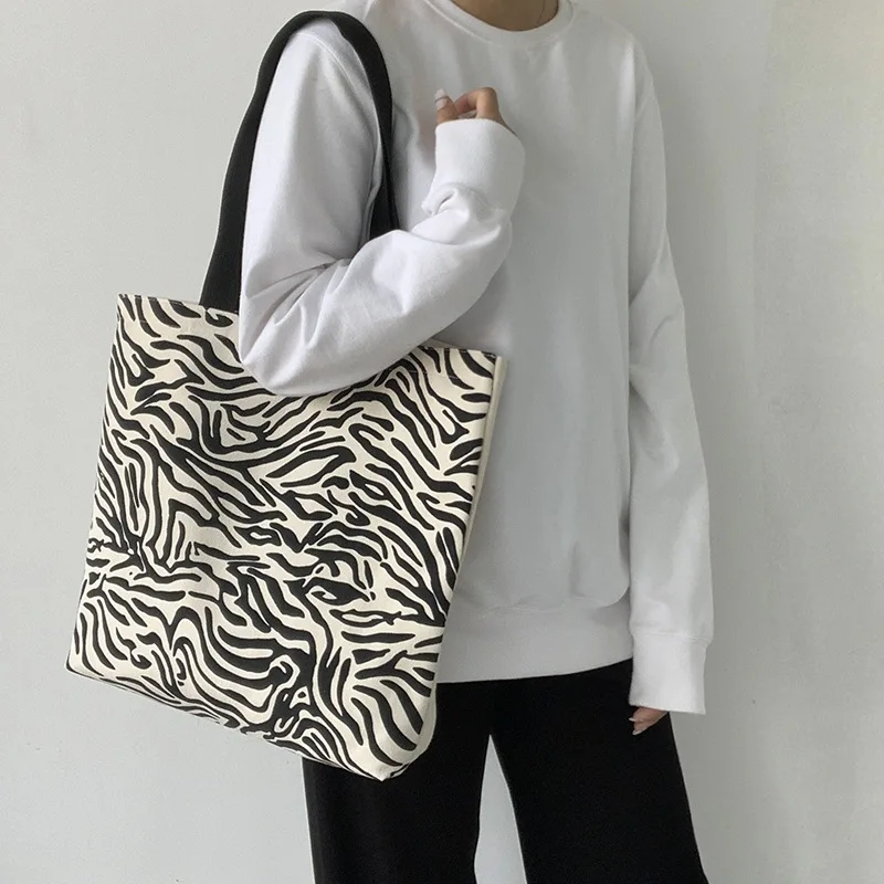 Модный холщовый мешок большой Ёмкость сумка унисекс полосы зебры печати новые