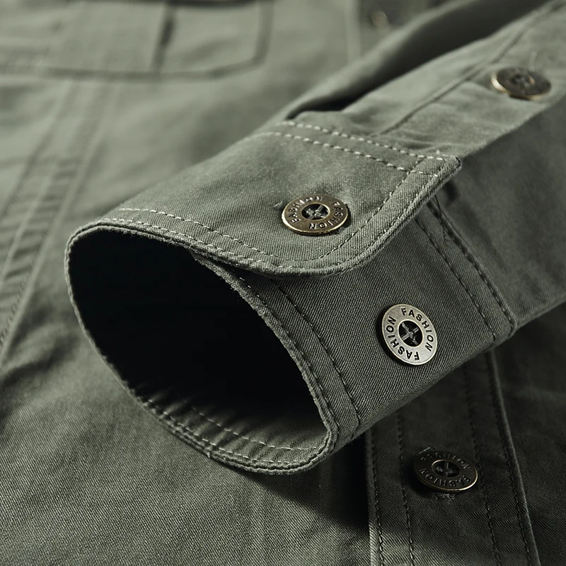 Мужская рубашка в стиле милитари Повседневная хлопковая длинная для отдыха