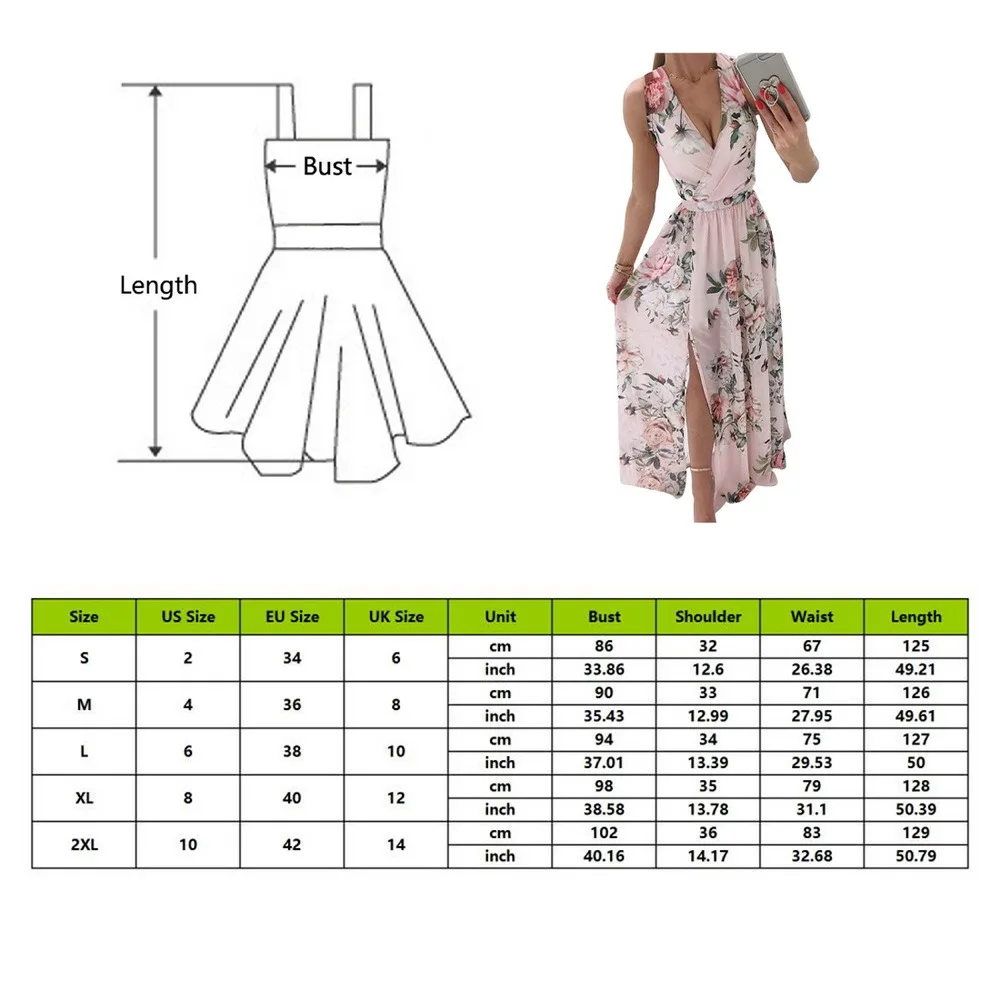 

Summer Deep V-Neck Sleeveless Beach Dress Elegant Women Chiffon Split Maxi Party Dress Vintage Floral Print Long Dresses Vestido