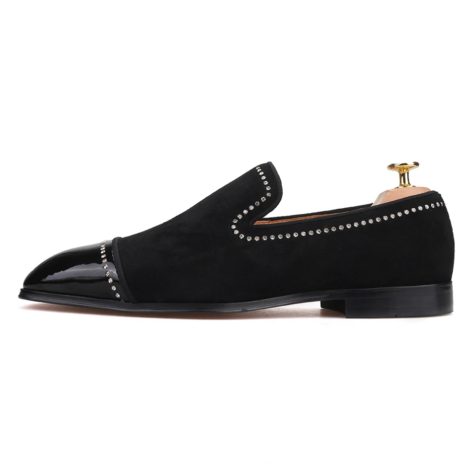 Piergitar 2019 handmade black suede leather men loafers rhinestone casual shoes Fashion Party and wedding dress | Обувь