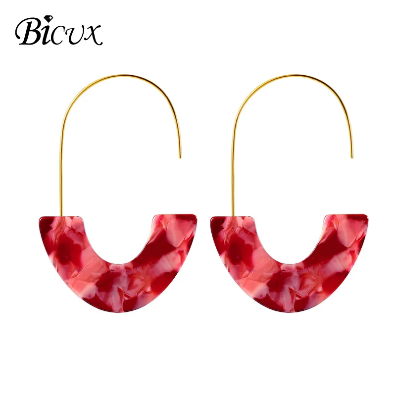 Red 4 BICUX модные богемные массивные акриловые Висячие серьги для женщин винтажные корейские геометрические висячие серьги ювелирные изделия - Окраска металла: Red 4
