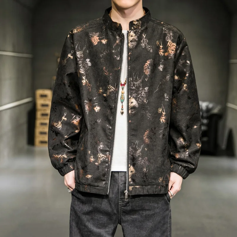 Цветочный принт курточка бомбер для мужчин 2021 Мужские Винтажные хорошо защищают