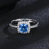 luxury silver color princess cut sea blue gem stone rings engagement wedding ring for women jewelry accessories