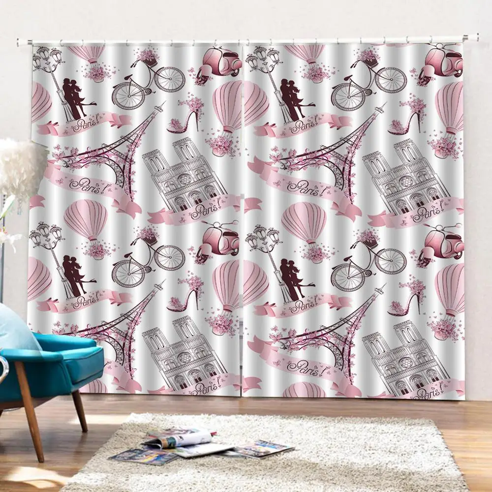 

pink romantic tower curtains photo Blackout Window Drapes Luxury 3D Curtains For Living room Decoration curtains