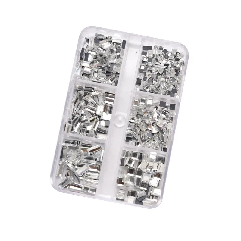 

Flat bottom diamond nail art super flash special-shaped mirror diamond mixed small diamond transparent square 6 grid set 1000pcs