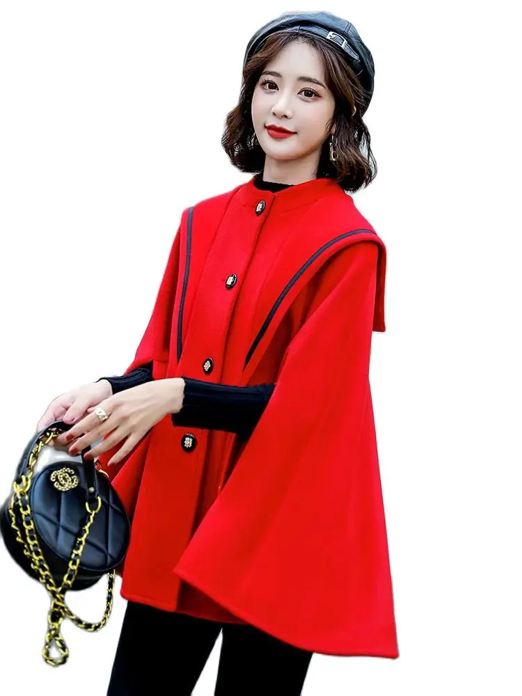 

2021 new Double faced cashmere overcoat women 2020 new Korean bat sleeve overcoat women poncho coat korean coats women cashmere