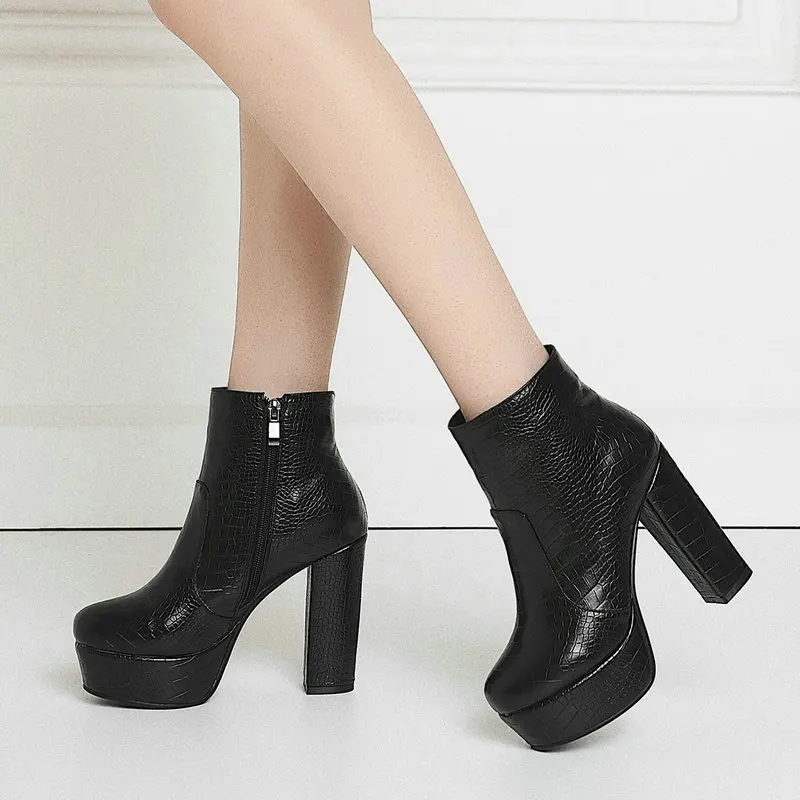 

Женские ботильоны на платформе и высоком каблуке, модные ботинки на молнии, удобная Свадебная обувь с круглым носком на толстом каблуке, Осе...