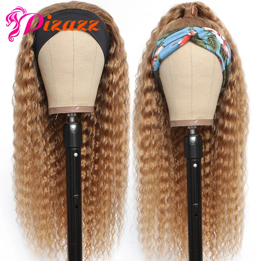 Pizazz Hair Chic Style High-quality Deep Wave Headband Wig Glueless Human Wigs With Pre-attached Scarf 100% | Шиньоны и парики